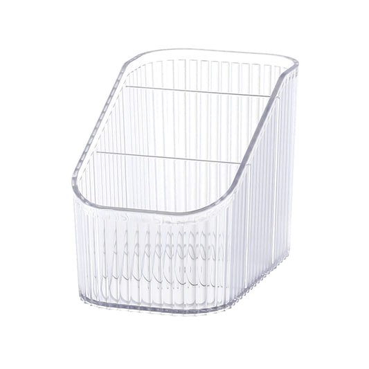 DASITON Large Capacity Makeup Brush Holder,3 Slot Makeup Brush Cup,Vintage striped Make Up Brush Holder,for Vanity Decor,Bathroom Countertops,Desk Storage Container,Cosmetic Display cases(Clear-S)