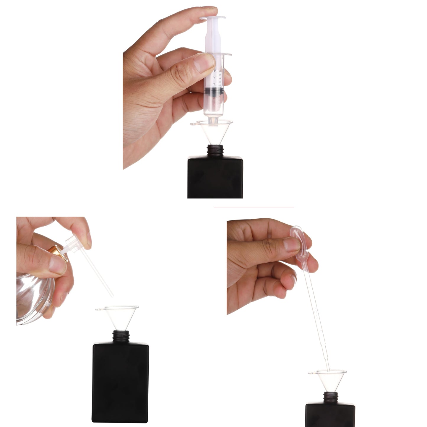 6 Pack 30ml / 1 Oz Black Assorted Refillable Perfume Bottle, Portable Square Empty Glass Perfume Atomizer Bottle Spray Applicator with 4 kinds of perfume dispenser(6 Pack 30ml / 1.01 oz. Black )