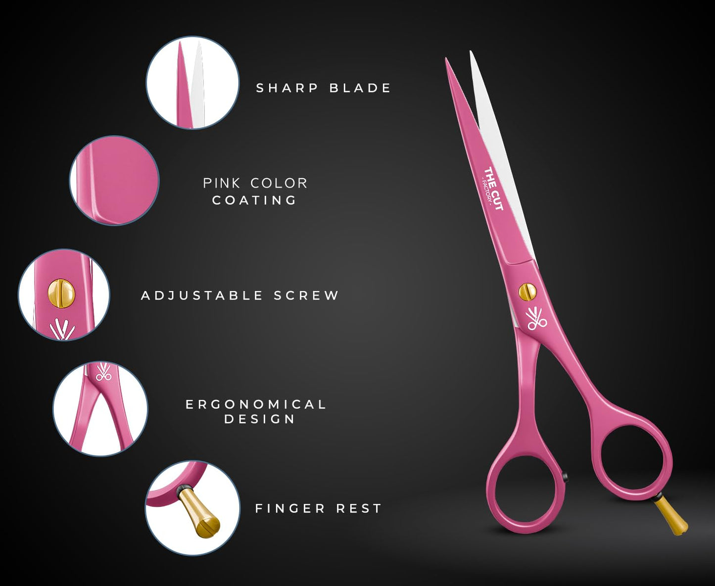 The Cut Factory- 6.5” Professional Hair Scissors - High Carbon 420 Stainless Steel Hair Cutting Scissors, Ultra-Sharp Barber Shears for Salon & Home (PINK)