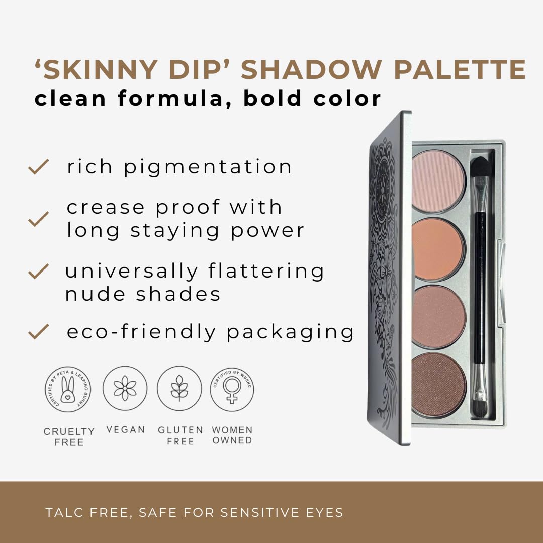 Honeybee Gardens Skinny Dip Eye Shadow Palette, 4 Highly Pigmented Shades, Long-Lasting Luxe Finish, Vegan, Cruelty-Free, Gluten-Free, Paraben-Free, 1.3g Each