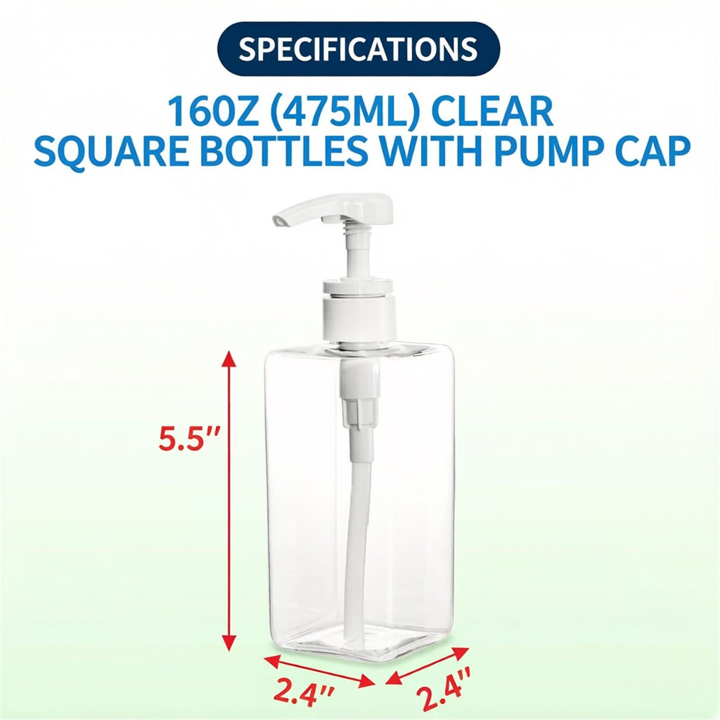 Okllen 12 Pack 16 Oz Plastic Pump Bottles, Empty Refillable Container Liquid Soap Dispenser for Shampoo, Lotion, Cleaning Products, Kitchen, Bathroom, Clear Square