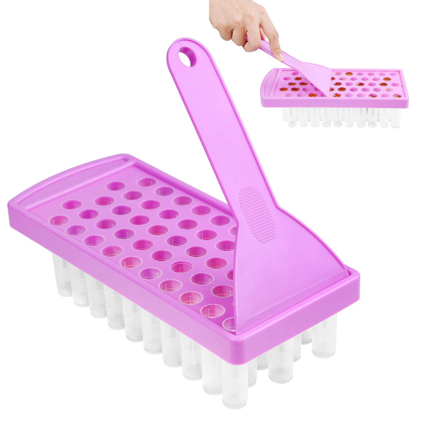 Lip Balm Filling Tray and Spatula - BPA Free - 50 Empty Lip Balm Tubes with Caps (Clear) - 3/16 Oz (5.5 ml) - 50 Writeable and 50 Printed Stickers - Make Natural Lip Balm - DIY