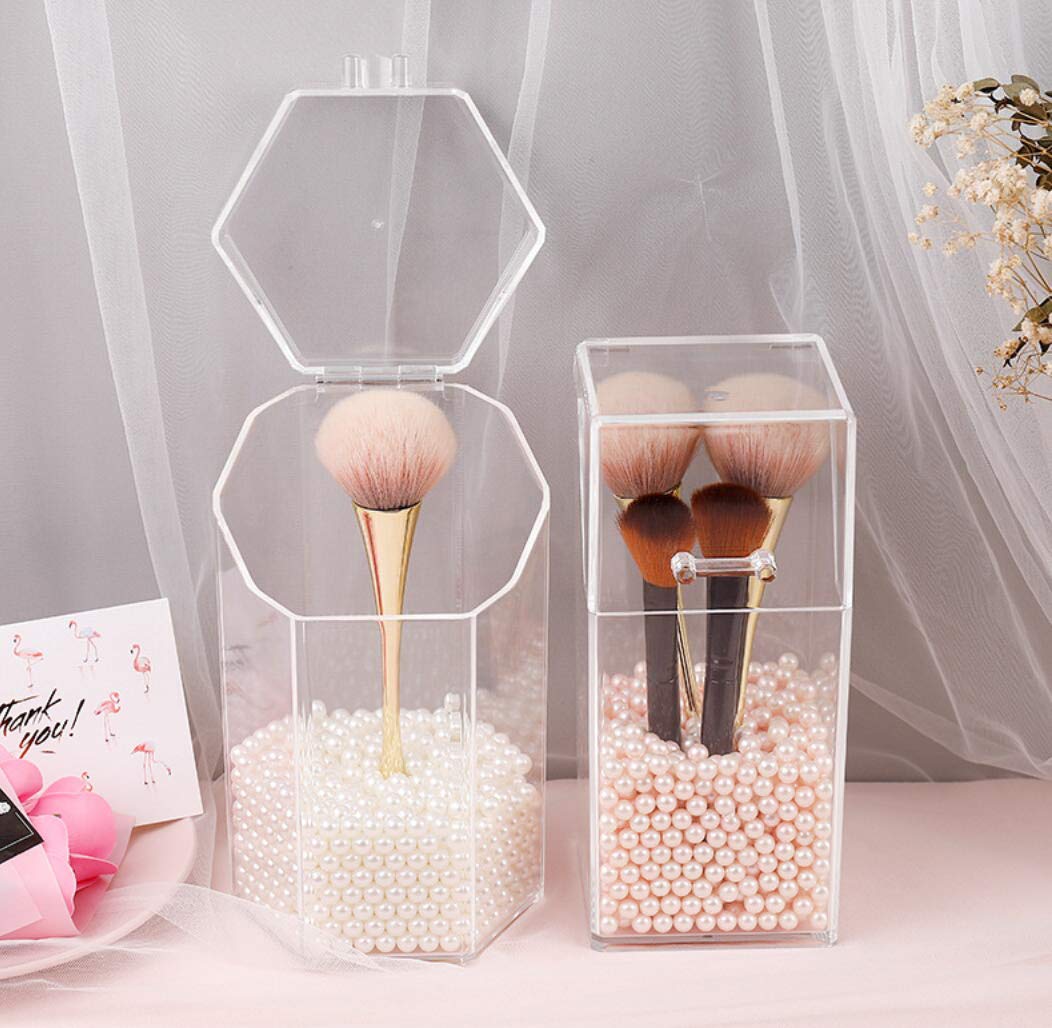 NARAMAX 1PC Clear Acrylic Makeup Brushes Holder with Lid Cosmetic Brushes Organizer Waterproof Cosmetic Storage Display Box Case for Dressing Tables and Vanity