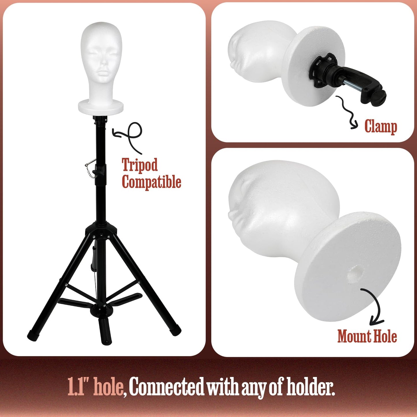 STUDIO LIMITED 11.4-Inch Styrofoam Mannequin Head (2 Pack) – White Foam Wig Display Head for Wigs, Hats & Hairpieces, Professional Salon and Cosmetology Use
