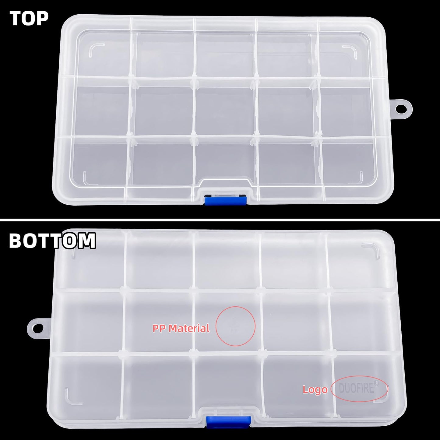 DUOFIRE Plastic Organizer Container Storage Box Adjustable Divider Removable Grid Compartment for Jewelry Beads Earring Container Tool Fishing Hook Small Accessories (15 grids, White X 16)