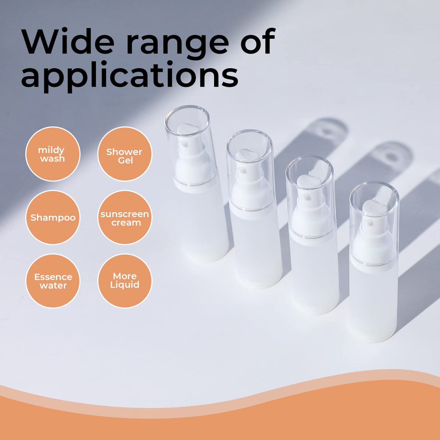 LONGWAY 1oz 30ml Airless Cosmetic Cream Pump Bottle Travel Size Dispenser Refillable Containers/Foundation Travel Pump Bottle for Shampoo（Pack of 6, Frosted Translucent）
