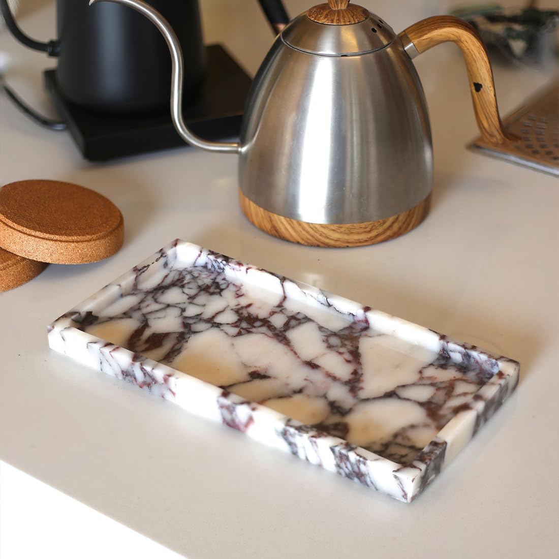 FutureStone 100% Natural Luxury Calaccata Viola Marble Small Hand Towel Tray Holder Organizer, Makeup Bathroom Holder
