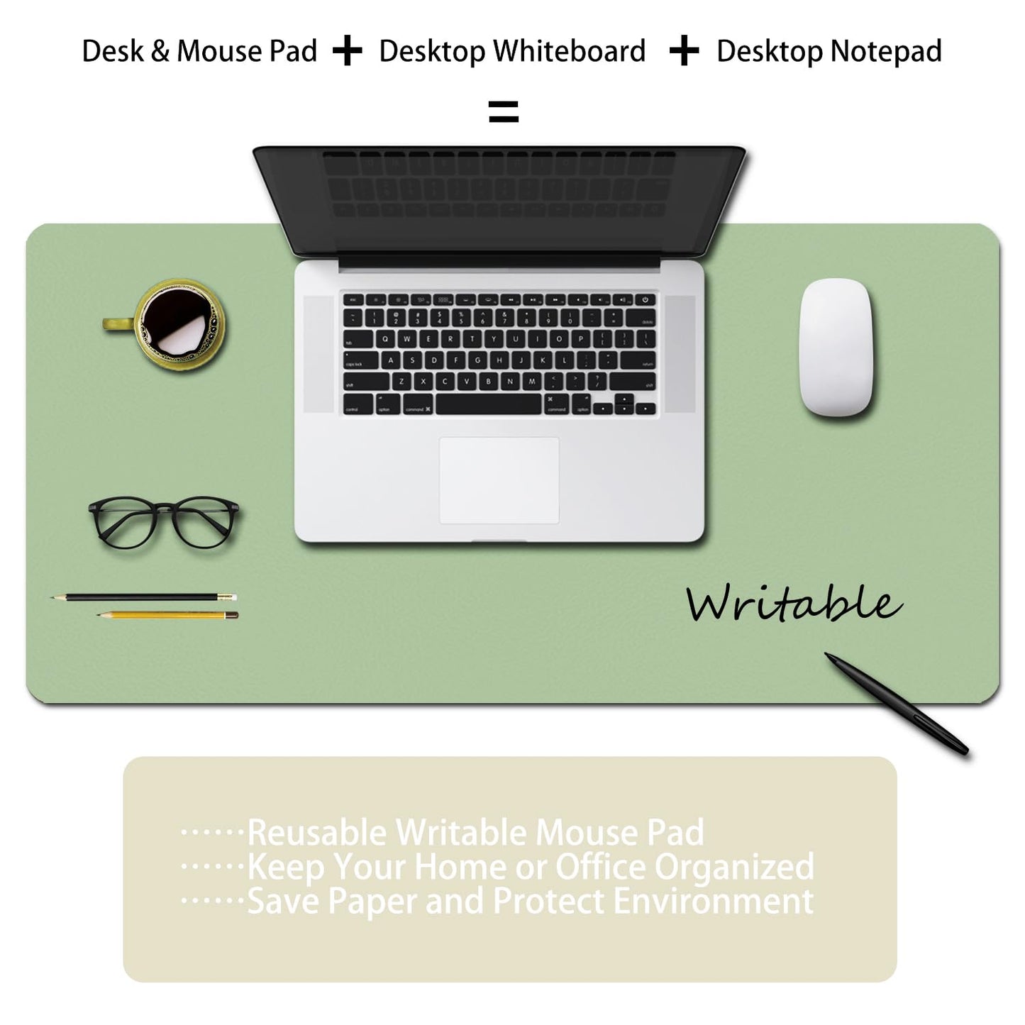 Baestappy Erasable writable(Frontside) Table mat,Dual Sided Desk Mat, Large Mouse Pad, Notepad, Writing White Board (Includes 7.9"x9.4" Portable Mousepad)