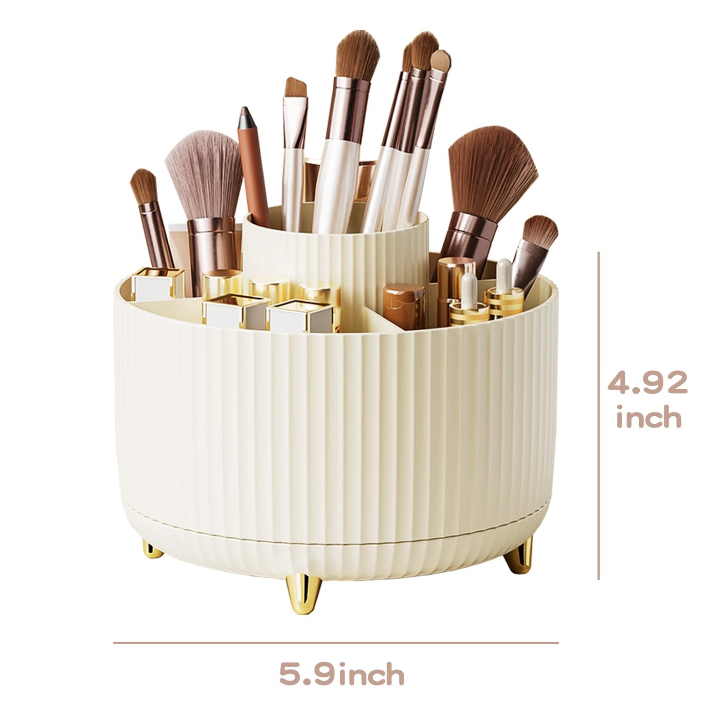 fanado 360° Rotate Makeup Brush Holder Organizer, Makeup Organizers Countertop, Makeup organization and Skincare Storage for Vanity, Desktop, Bathroom (Ivory)