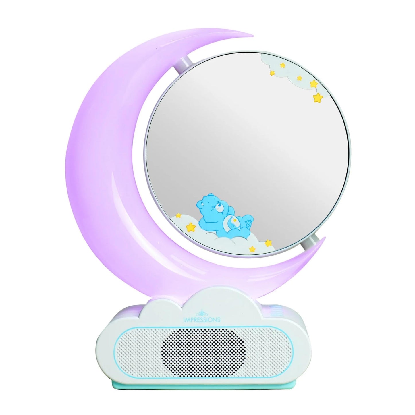 Impressions Vanity Care Bears Bedtime RGB Moon Lamp Makeup Mirror with Lights and 7X Magnification, App Controlled Vanity Desk Mirror with Crescent Moon RGB Rainbow LED Lamp Mirror for Bedroom