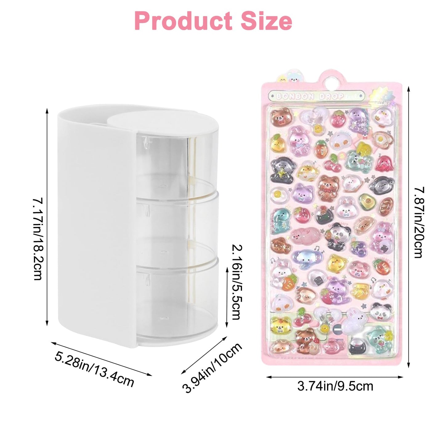 SHAIDOJIO 2Pack Hair Accessories Organizer with Hair Brushes Holder, 3-Tier Rotatable Drawer Makeup Brush Holder Small Jewelry Box with Sticker, Desktop Organizer Case for Girl Clip Earring Necklaces