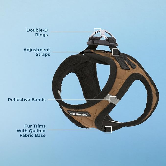 Best Pet Supplies - All Weather Mesh/Plush, Reflective, No Pull Harness for Small, Medium Dogs, Cats - Secure with Hook & Loop Fastener, Buckle, Double D-Rings - Beige Plush, L