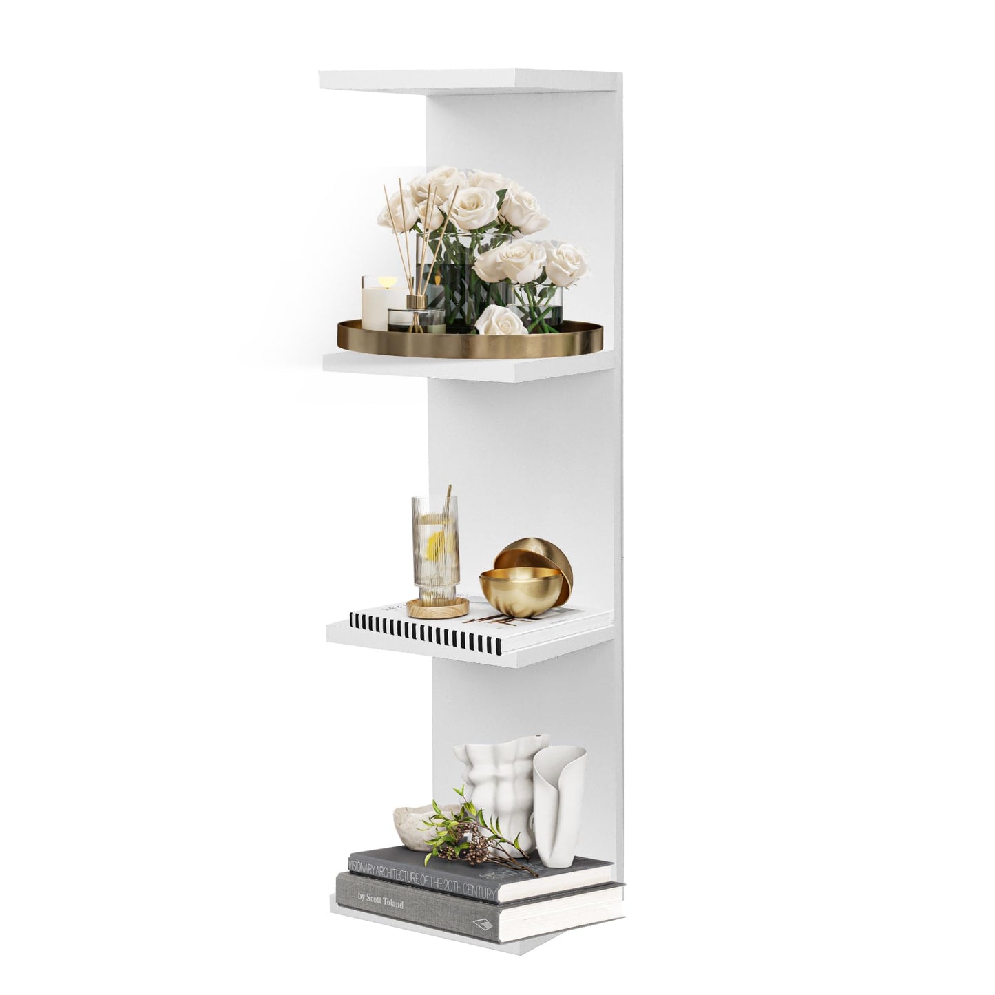 FURAOMEILI 4 Tier Wall Shelf Unit,Vertical Column Floating Storage Home Decor Organizer,White Lack Wall Shelf for Bedroom,Living Room,Office Decor(1 Pack)