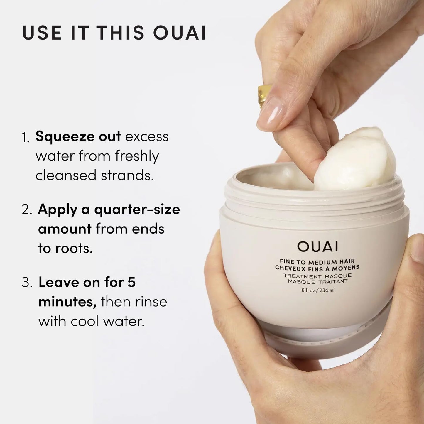 OUAI Fine to Medium Hair Treatment Mask - Lightweight Deep Conditioning Hair Mask with Shea Butter, Keratin & Panthenol - Helps Hydrate, Fight Frizz, Strengthen & Repair Damage (8 oz)