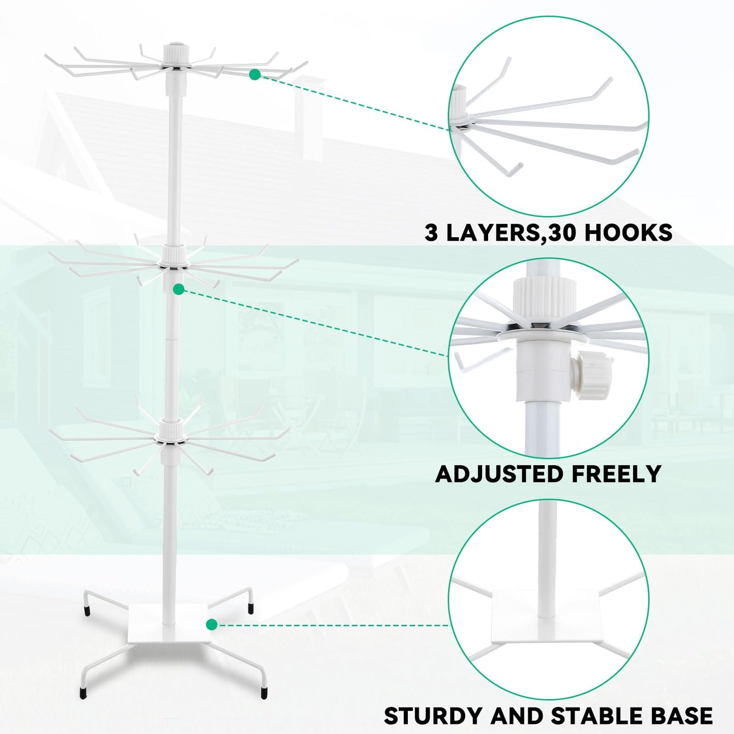 Lemecima 2 Pcs Rotating Jewelry Display Rack with Hooks Metal Earrings Display Stand for Selling Necklace (White, 3 Tires)