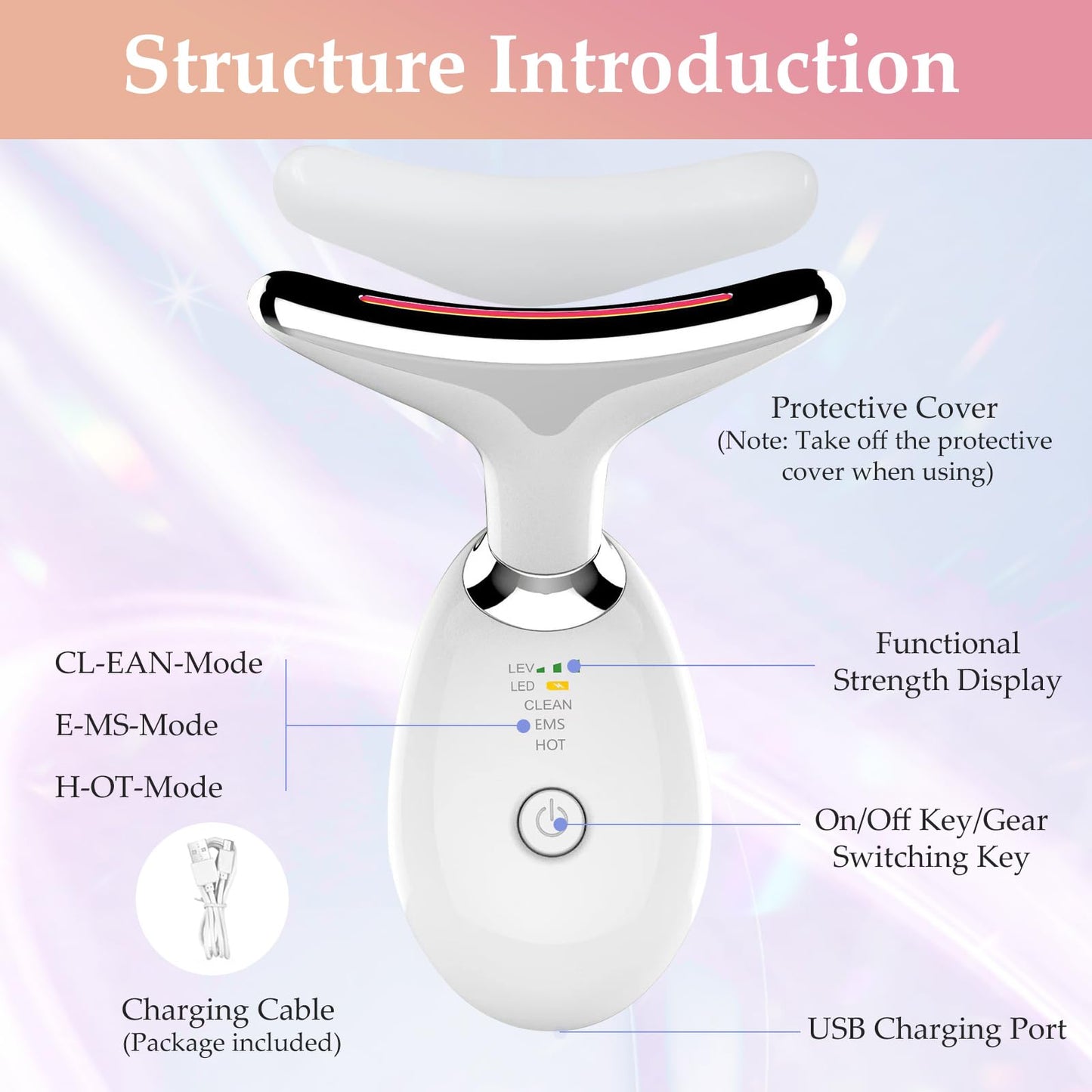 Face and Neck Massager Tool, 7 Colors LED Womens Skin Care Facial Massager for Skin Rejuvenation, Lifting, Toning, Glow Boost