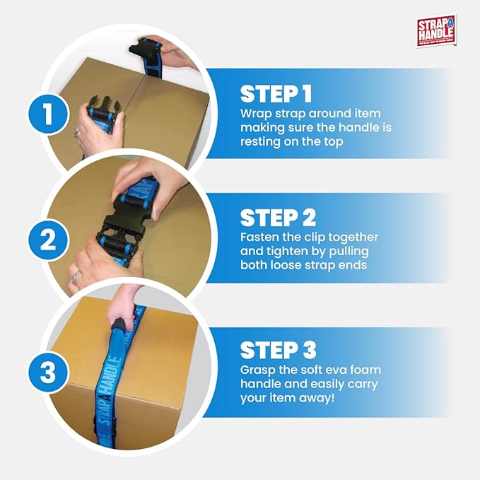 6' Carrying Strap with Handle | Adjustable Belt | Heavy Duty, Easy, Safe, Secure, Lifting, Moving, Carry Strap for Boxes, Groceries | Best Luggage Strap (Strap-A-Handle 6ft. Length, 40lb. Capacity)