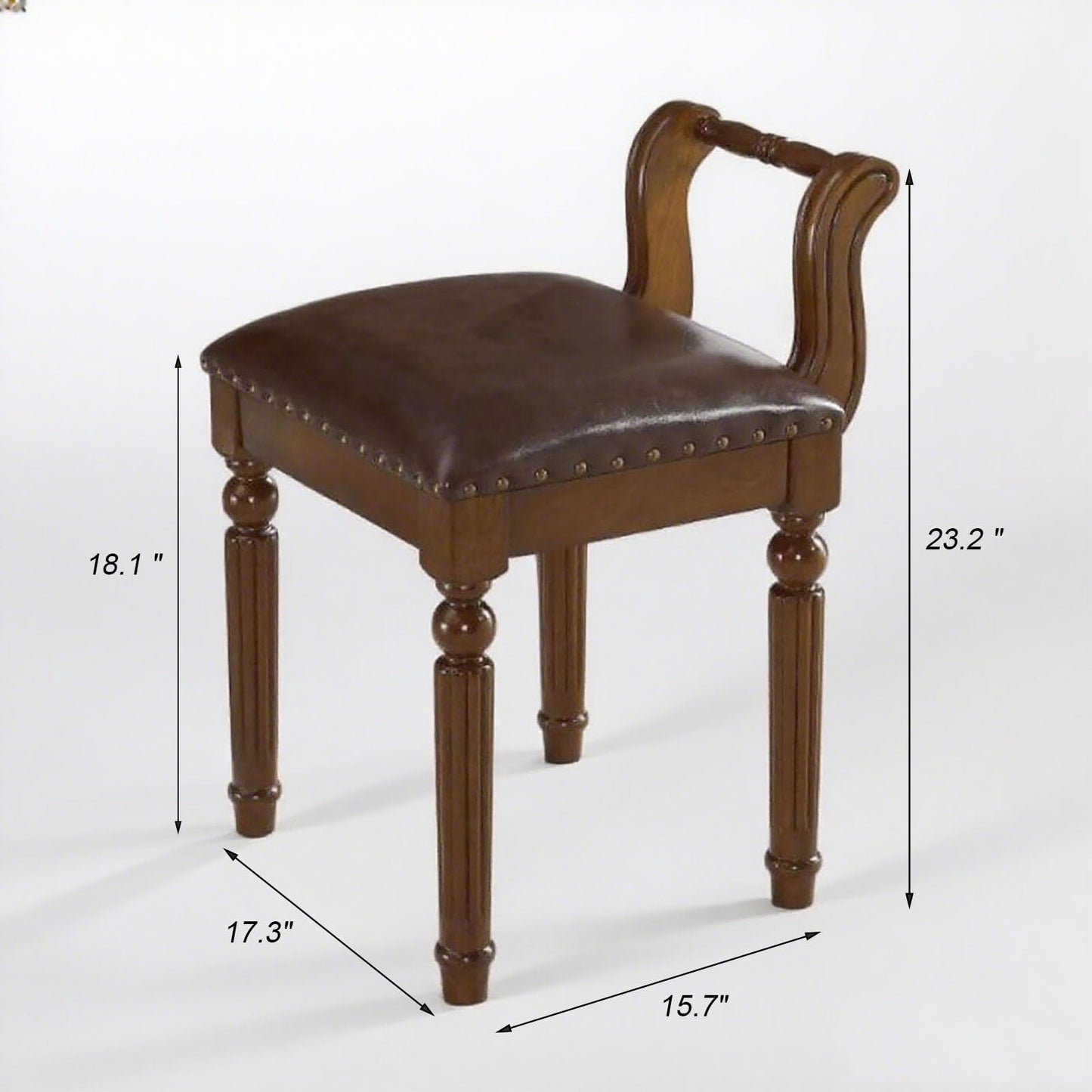 DEBJGO Leather Ottoman Vanity Stool,Brown Chair for Makeup Room,Upholstered Fabric Vanity Bench Seat for Bedroom Living Room Dining Room Makeup Chair Piano (Walnut, 23×17×15)