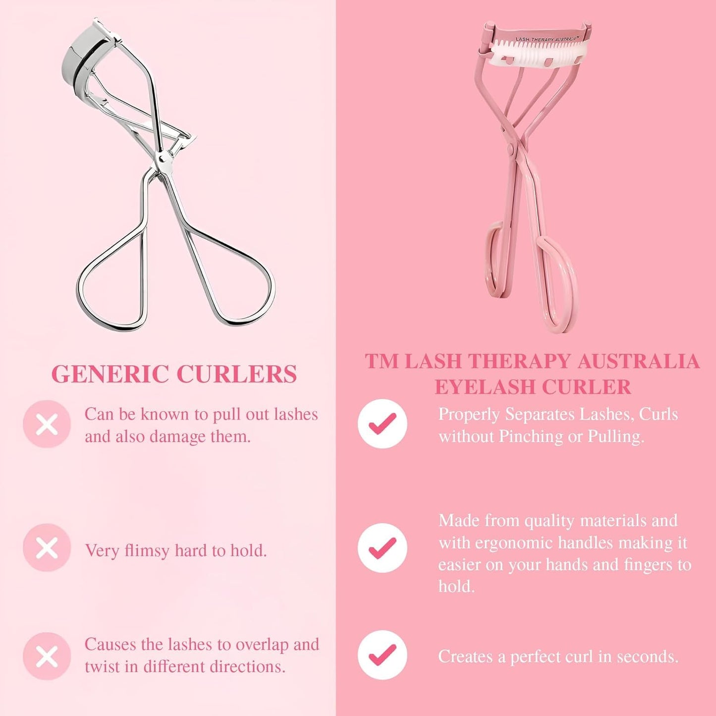 Lash Therapy Australia Eyelash Curler, Eyelash Curlers with Comb, Pink Eye Lash Curler, Gentle & Safe Mascara Curler, Curl Eyelashes & Lash Lift in Seconds