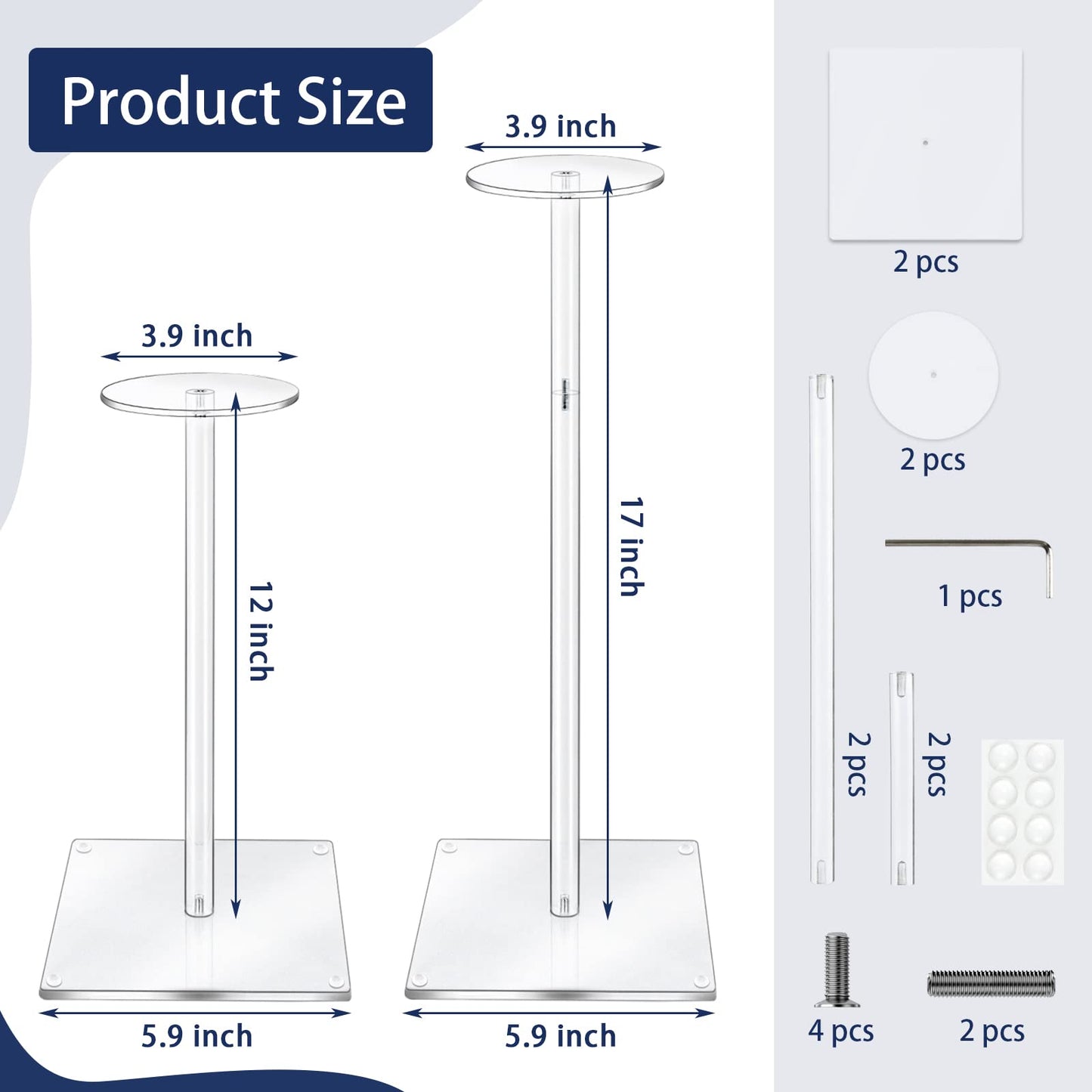 RSSCIIIUL Acrylic Hat Stand and Wig Display Rack, 2pcs 17" Clear Hat Stands for Display, Adjustable Height Hat Holder, Square Barbell Base Display, Hat Rack Stand for Display Jewelry Watch Helmets