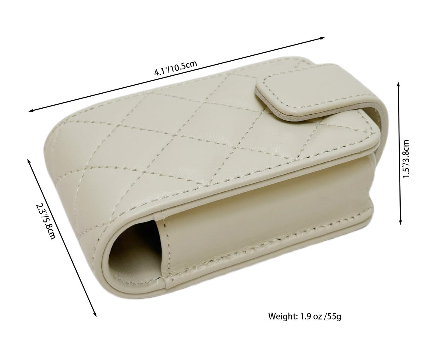 AgentMoon Handheld Lipstick Pouch with Mirror,Genuine Leather Lip Balm Case with Clamshell Magnetic Hidden Clasp.Portable Travel Cosmetic Case for Women Gift. 4.1x2.3x1.8 Inches, White Rhombus
