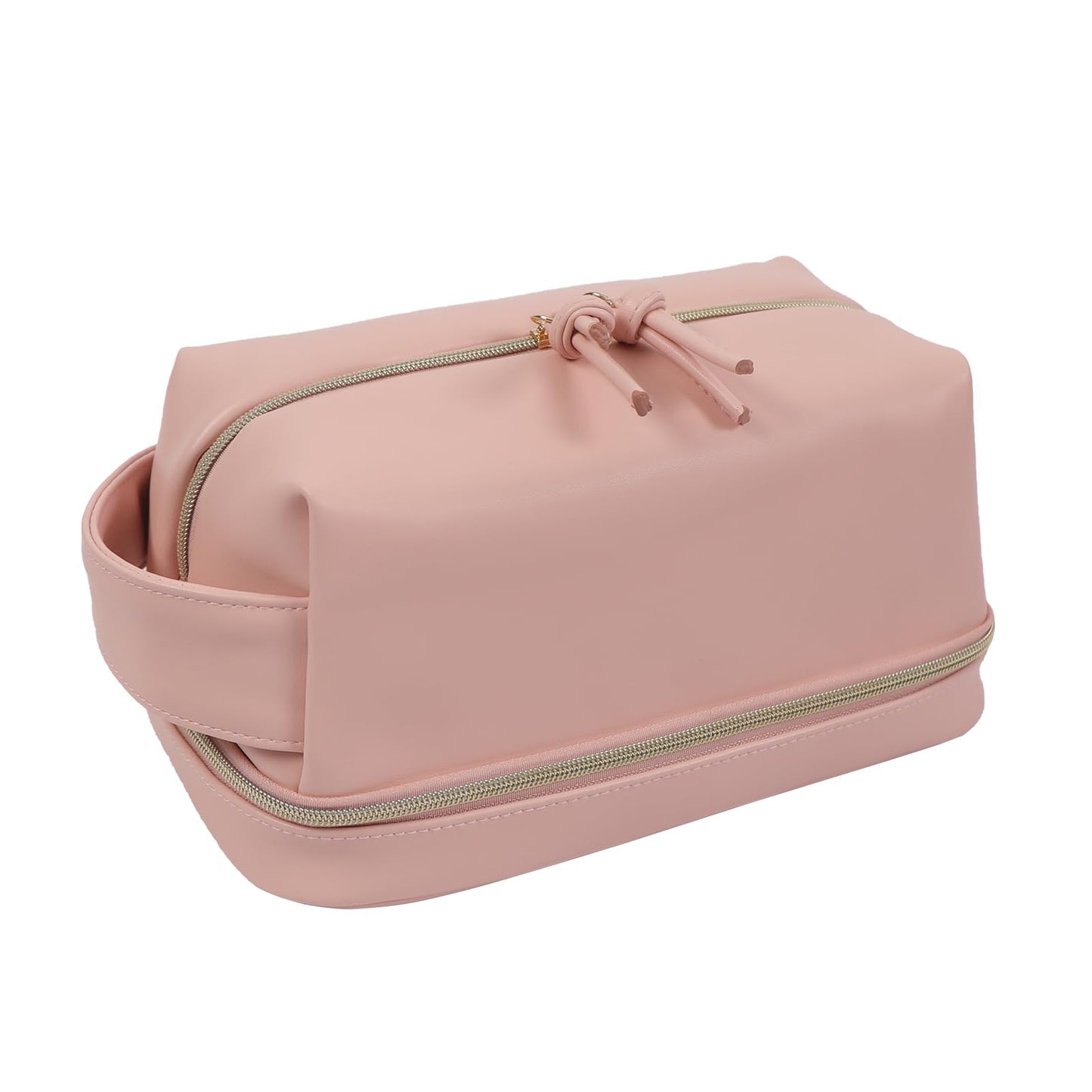 bagINBAG QIANPA Double Layer Makeup Bag, Large Waterproof Travel Bag with Handle and Brush Compartment for Women (Light Pink)