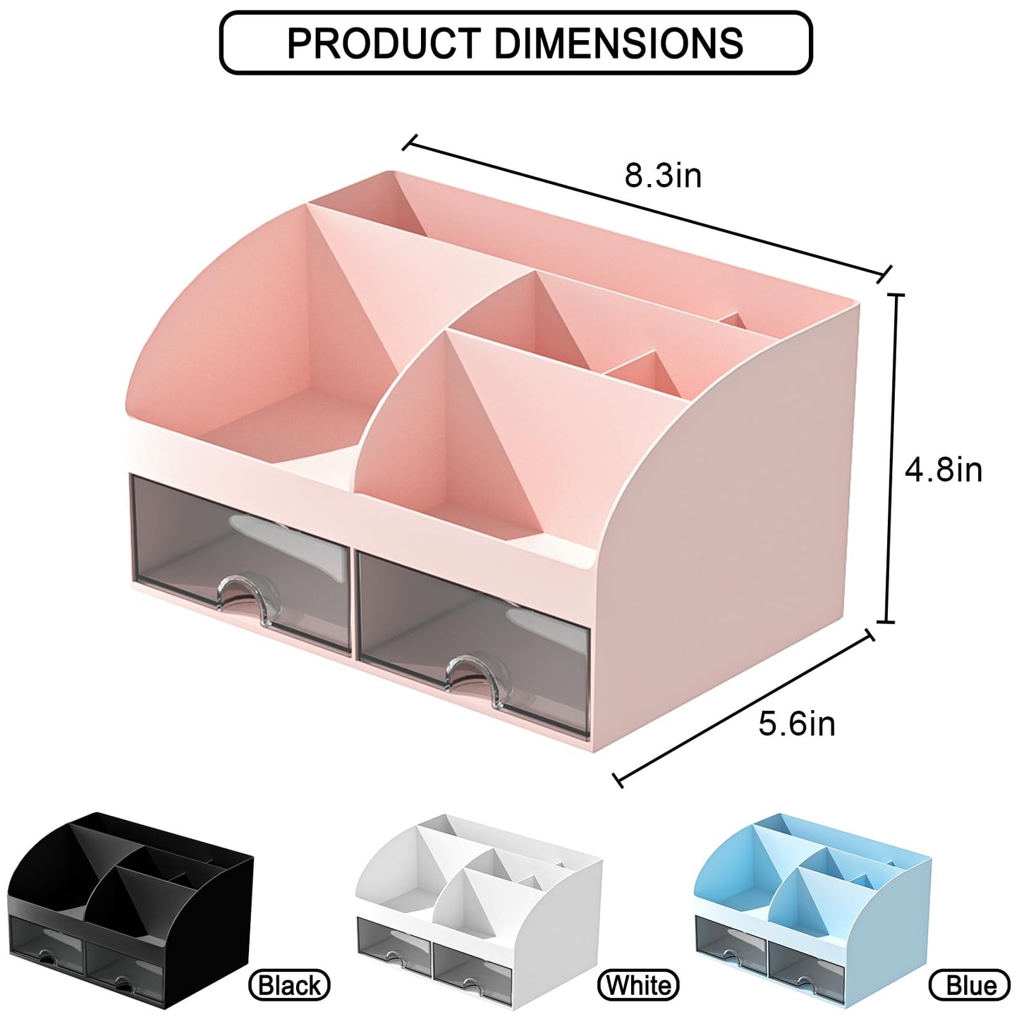 Makeup Organizer with Drawers, Cosmetic Storage for Dresser Vanity and Bathroom Countertop, Beauty Holder for Lipstick Brush, Skincare Organizer for Vanity, Cosmetic Display Case (Pink)