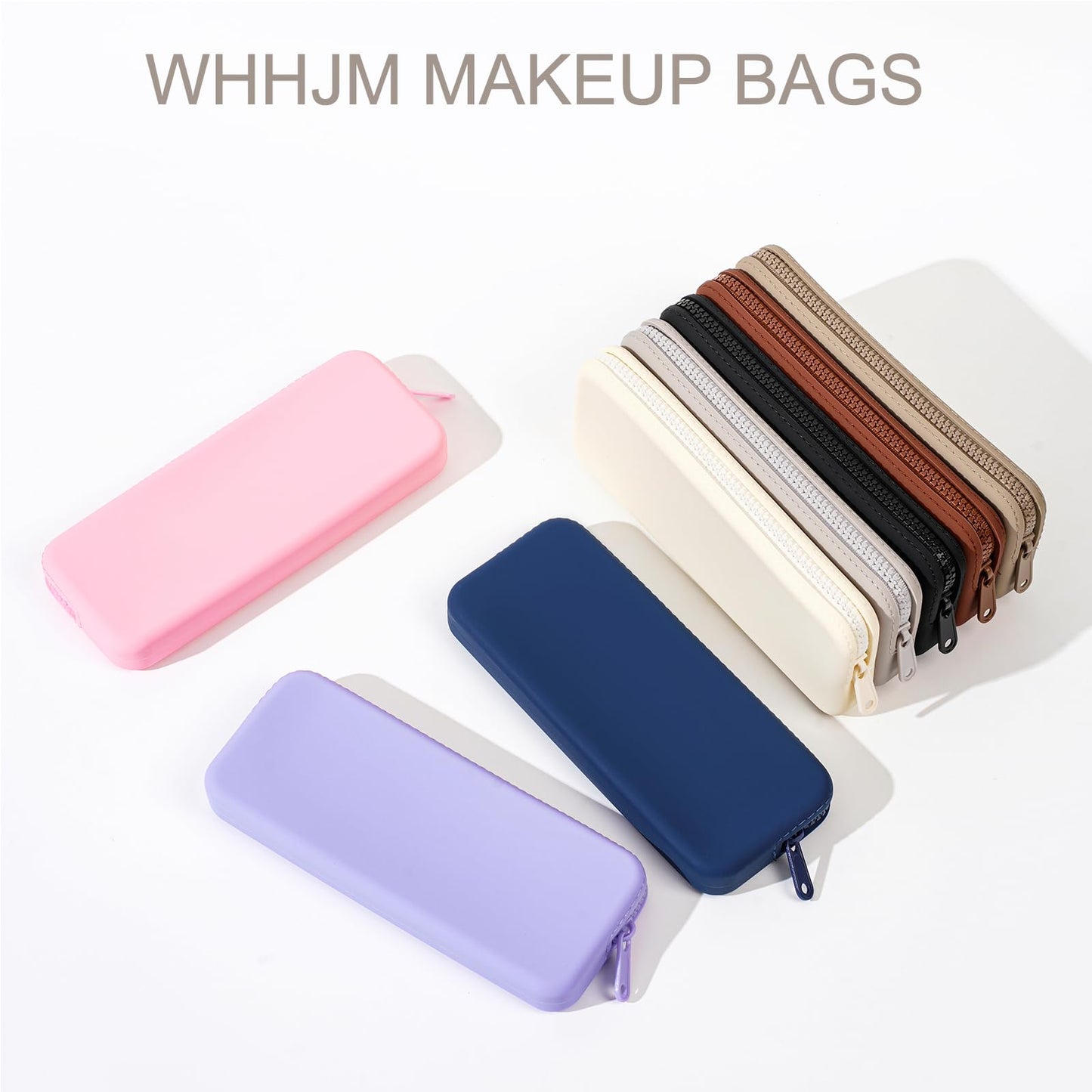 WHHJM Silicone Makeup Brush Holder Travel Makeup Bag Soft Portable Brush Organizer, Large Travel Essentials Makeup Brush Case Zipper Pouch (Brown)