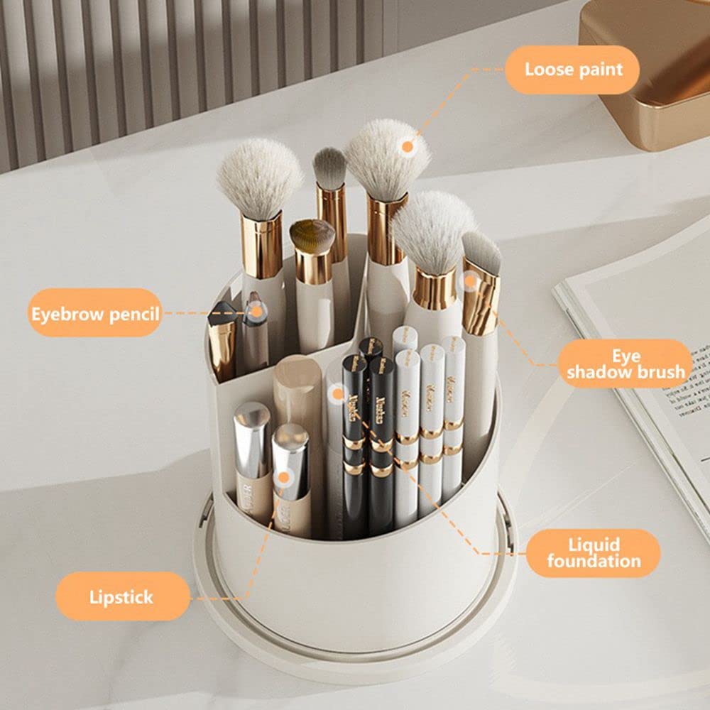 LZYLL Makeup Brush Holder Organizer with Lid-360° Rotating Luxury Cosmetic Organizer Makeup Organizer Lipstick Eyebrow Pencil Holder for Vanity Desktop Bathroom Countertop