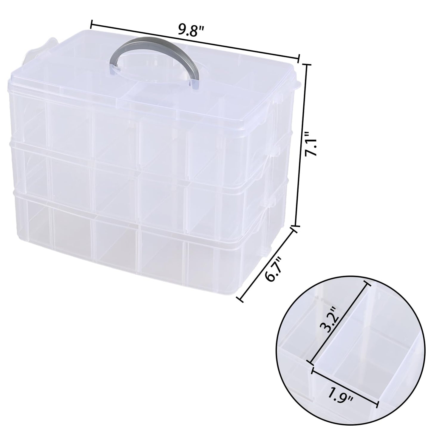 Yesdate 3-Tier Stackable Storage Container Box with Dividers-30 Compartments, Bead Organizers with Latch Lid for Art Craft Storage, Washi Tape, Ornaments, Jewelry, Beauty & Sewing Supplies