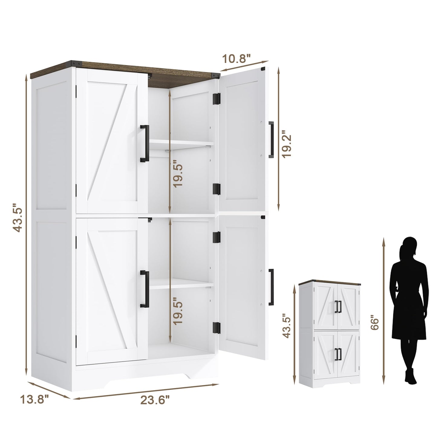 Treocho Narrow Bathroom Floor Cabinet, Farmhouse Bathroom Storage Cabinet with Doors and Adjustable Shelves, Freestanding Kitchen Pantry Cabinet, Cupboard for Living Room, Dining Room, White