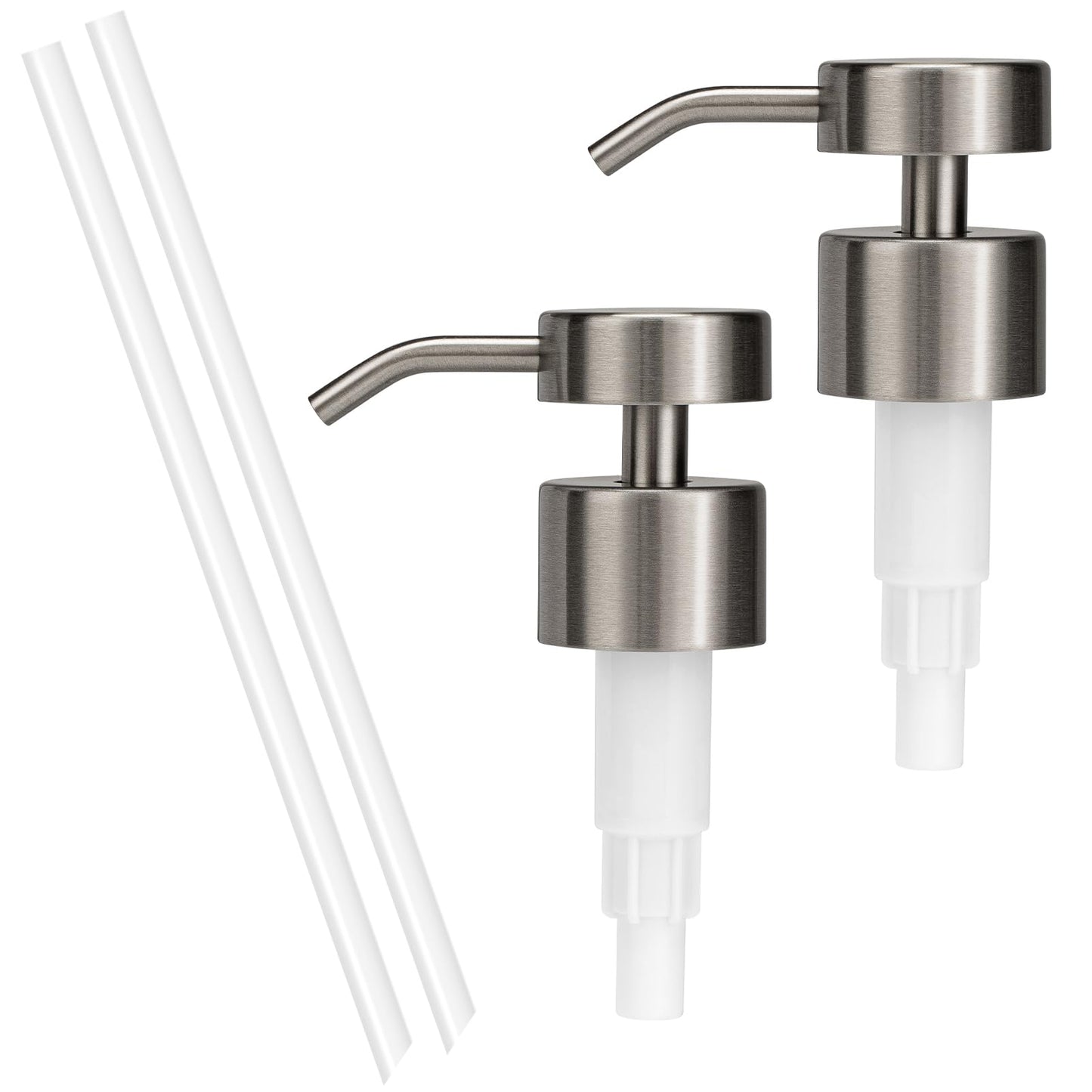 2 Pack 304 Stainless Steel Soap Dispenser Pump Replacement Flat Top Standard 28/400 Thread for Regular Mouth Bottles Lotion Soap Dispenser for Kitchen Bathroom(Brushed Nickel)