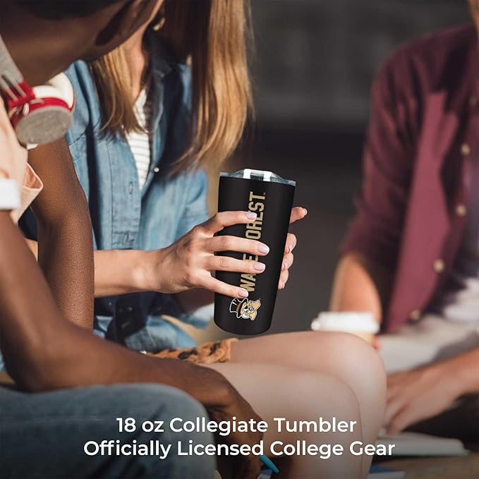 Campus Colors NCAA Stainless Steel Tumbler perfect for Gameday - 18 oz - Double Walled - Keeps Drinks Perfectly Insulated (Wake Forest Demon Deacons - Black)