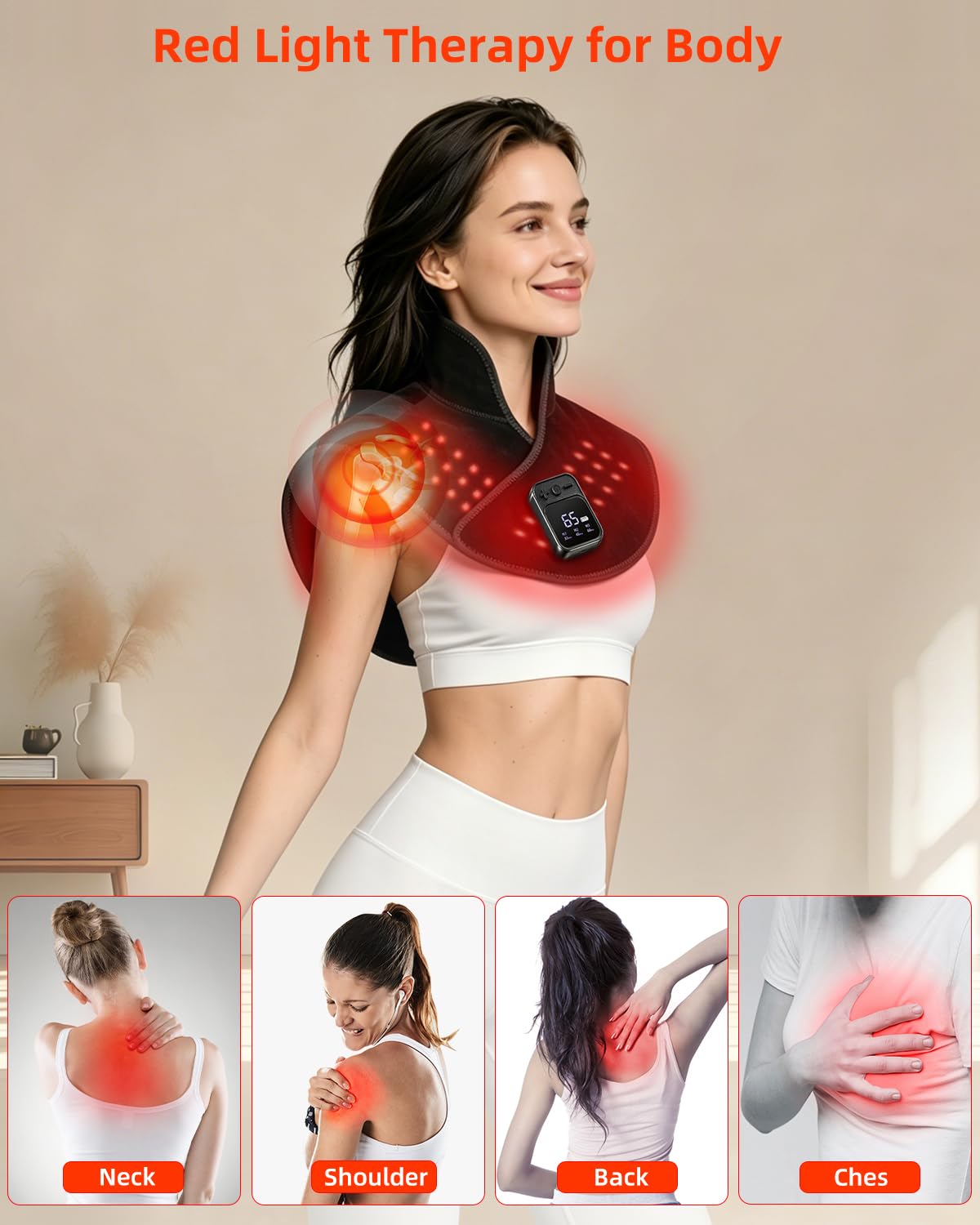 Red Light Therapy for Neck & Shoulder,660nm&850nm LEDs Infrared Light Therapy Pad with Massage,5000mAh Neck & Shoulder Massage with 3 Modes, 10-30mins Adjustable Timing