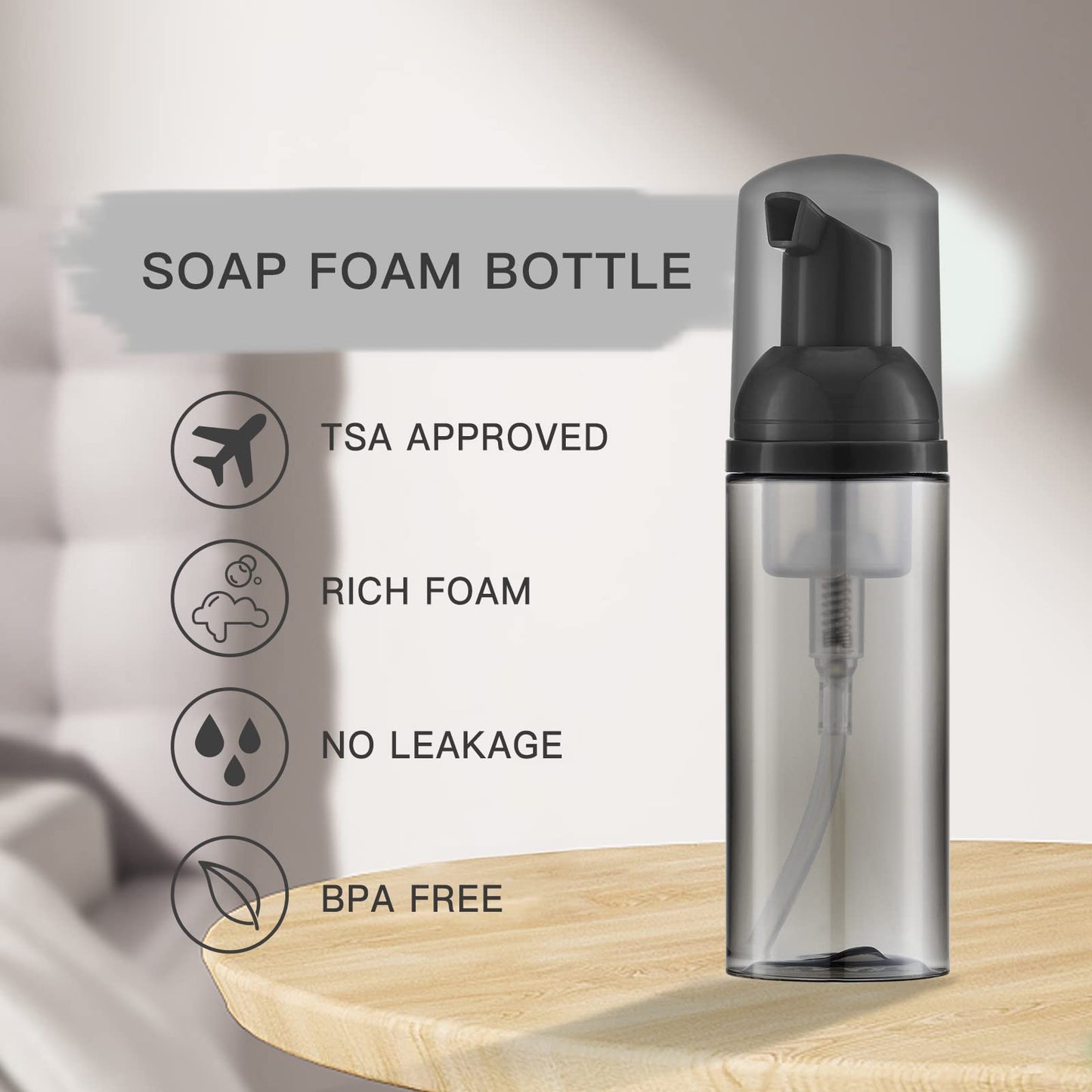 Tekson 30PCS Soap Foam Bottle (2 oz), Empty Travel Foaming Lash Shampoo for Cleanser, Dispenser (Black)