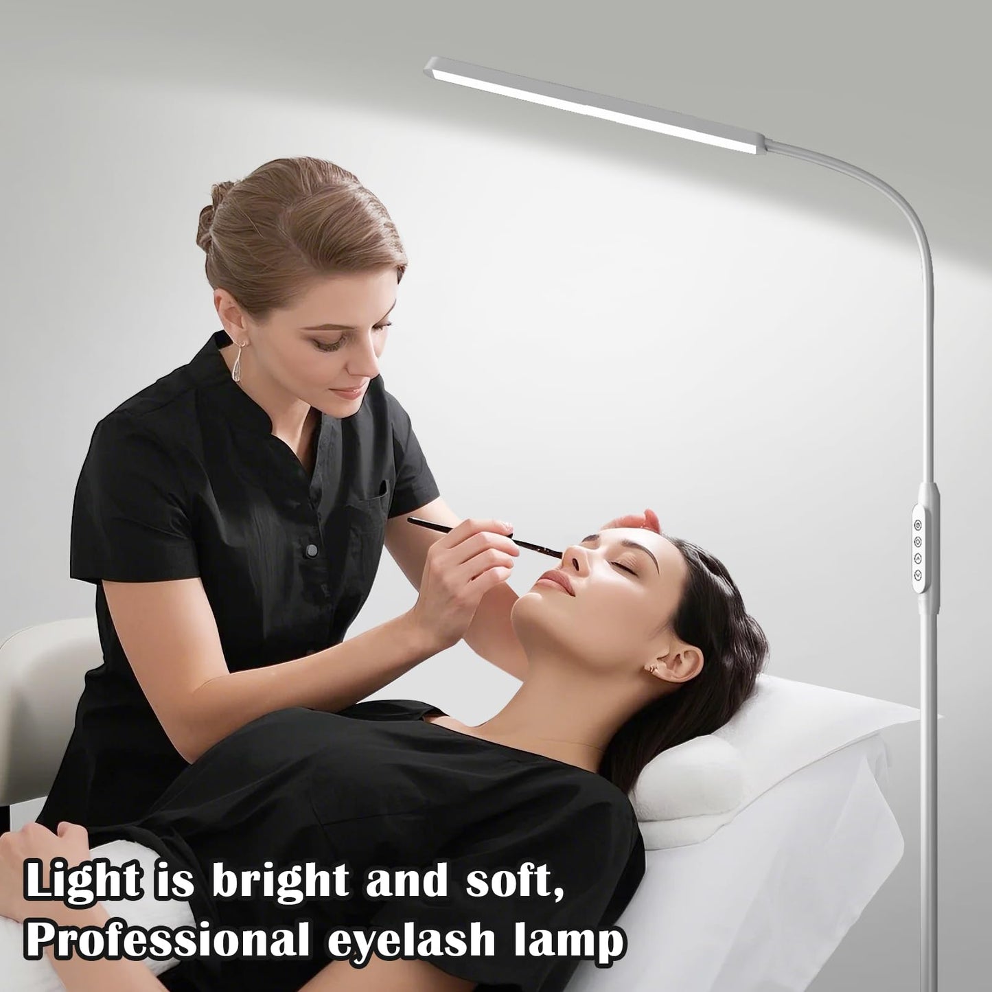 Bright LED Eye-Protecting Reading Floor Lamps with Touch and Remote Dimming 3000-6000k for Eyelash Manicure Craft Drawing Makeup Living Room Bedroom Office, Adjustable Gooseneck Modern Standing Light