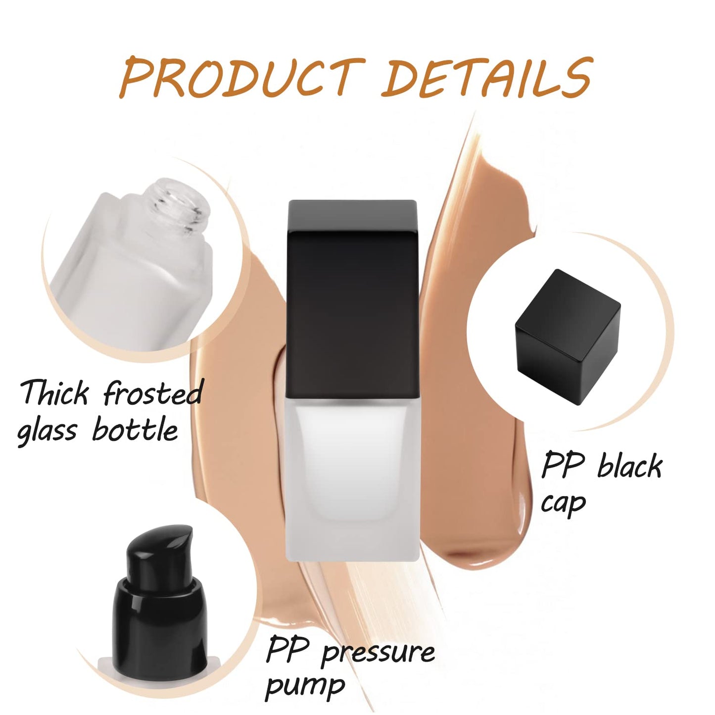 BOSMIOW 6 Pack 15ml Thick Frosted Glass Pump Bottles with Black Pump Head, Empty Square Cosmetic Containers for Foundation, Lotion, Serum, Essential Oil