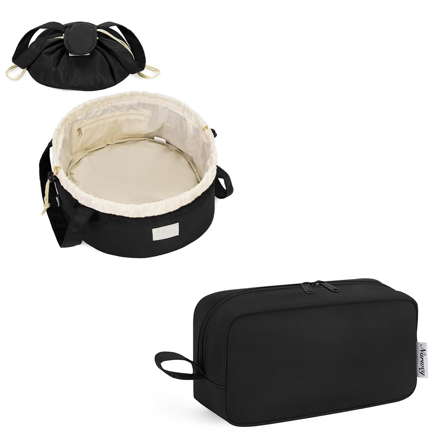 Narwey Barrel Drawstring Makeup Bag With Make Up Bag