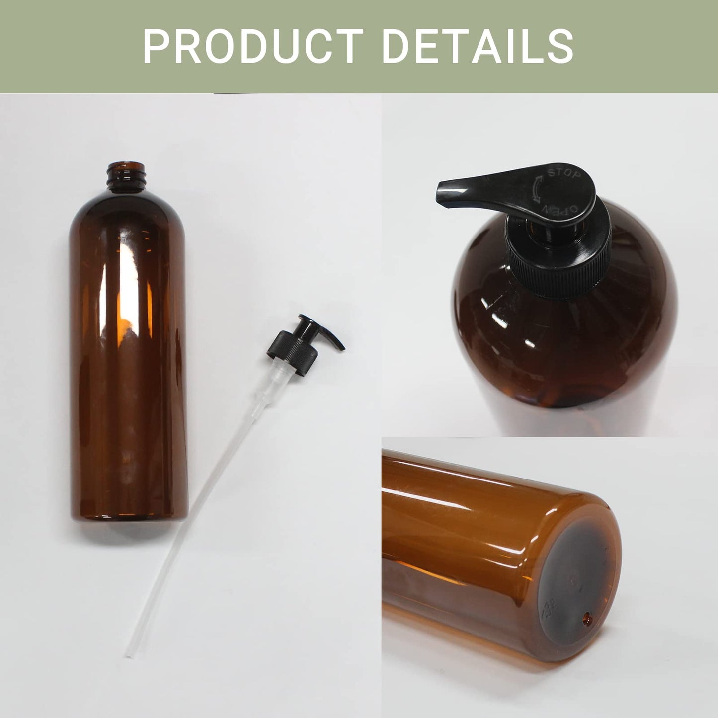 zmybcpack 4 Pack 32 OZ Empty Plastic Pump Bottles With 1 Pen, Labels & Silicone Funnel, Amber Empty Shampoo Bottles with Pumps For Body Wash, Shampoo, Massage Lotion, Gel