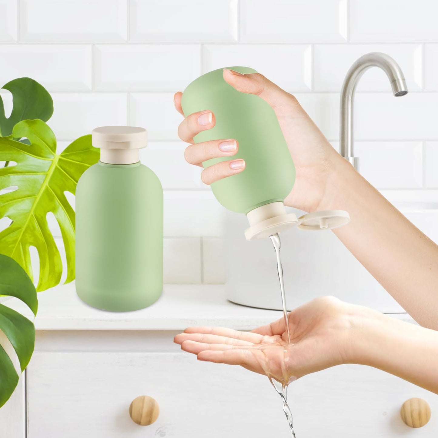 DMuuuDM 9 Pcs 6.8 oz Plastic Squeeze Bottles with Flip Cap,Empty Refillable Travel Shampoo Bottle Containers for Creams, Lotion,Body Wash, Conditioner,Silicone Funnel Included-Green