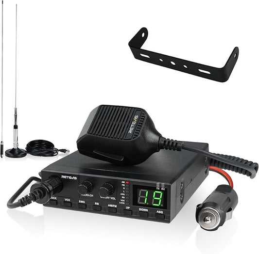 Retevis MB2 40-Channel AM/FM CB Radio Kit, Long Range Radio with Antenna for Trucker Stop, Emergency Channel 9/19, VOX, Easy to Use, with Cigarette Lighter Fixed-Mount