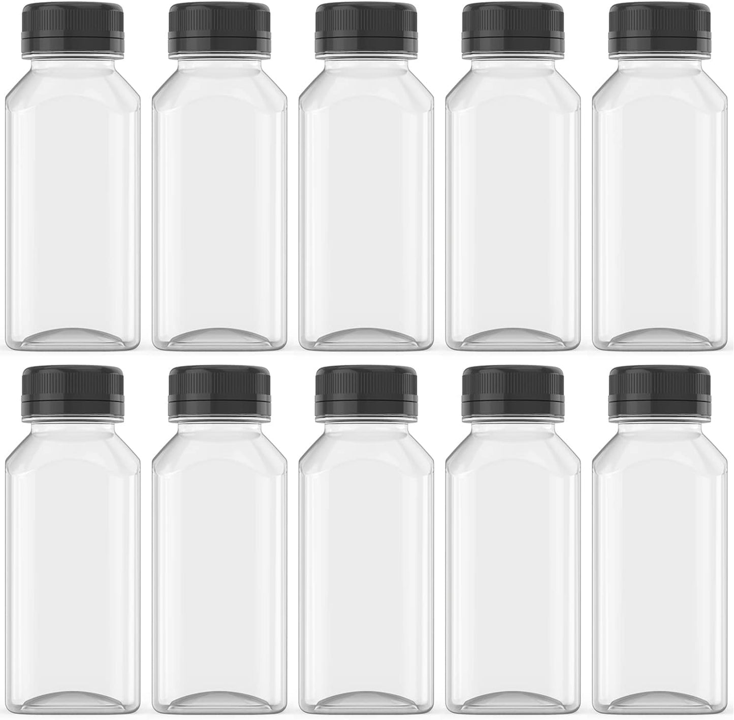 HNXAZG 10 Pcs 8 Oz Plastic Juice Bottles Empty Clear Containers with Tamper Proof Lids for Juice, Milk and Other Beverage