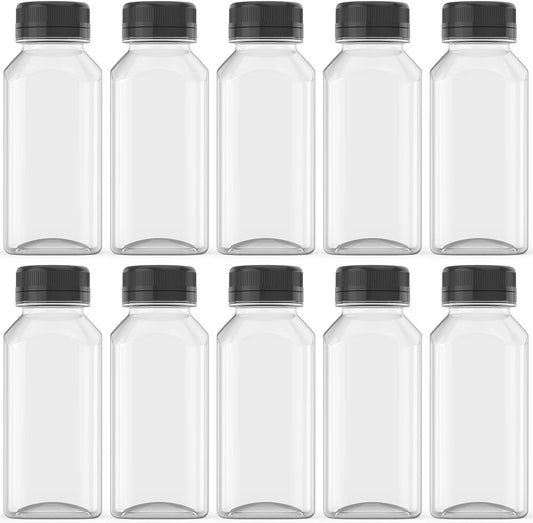 HNXAZG 10 Pcs 8 Oz Plastic Juice Bottles Empty Clear Containers with Tamper Proof Lids for Juice, Milk and Other Beverage