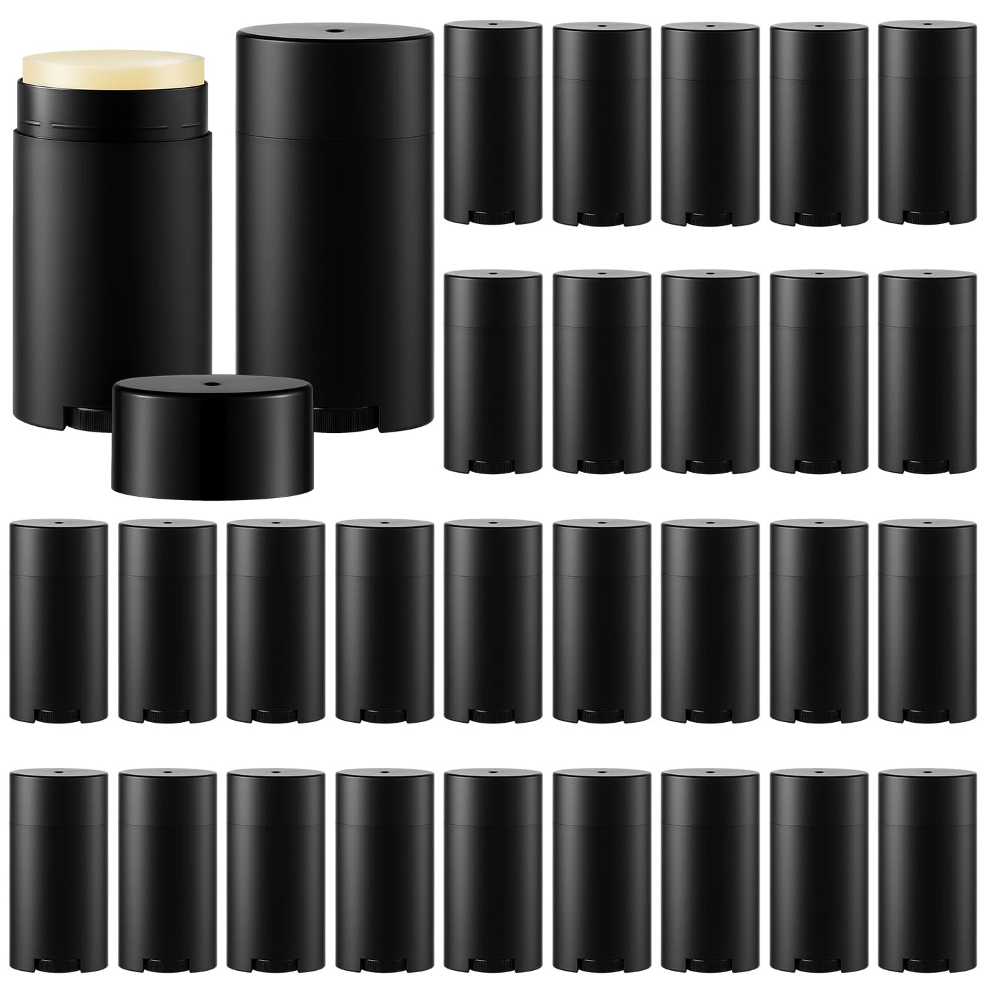 Teenyyou 30 Pack Empty Deodorant Containers, Bottom Filling, Plastic Oval Refillable Deodorant Containers Twist up Oval Lip Balm Tube for DIY Deodorants Lipstick Crayon Lotion(75ml/2.5oz,Black)