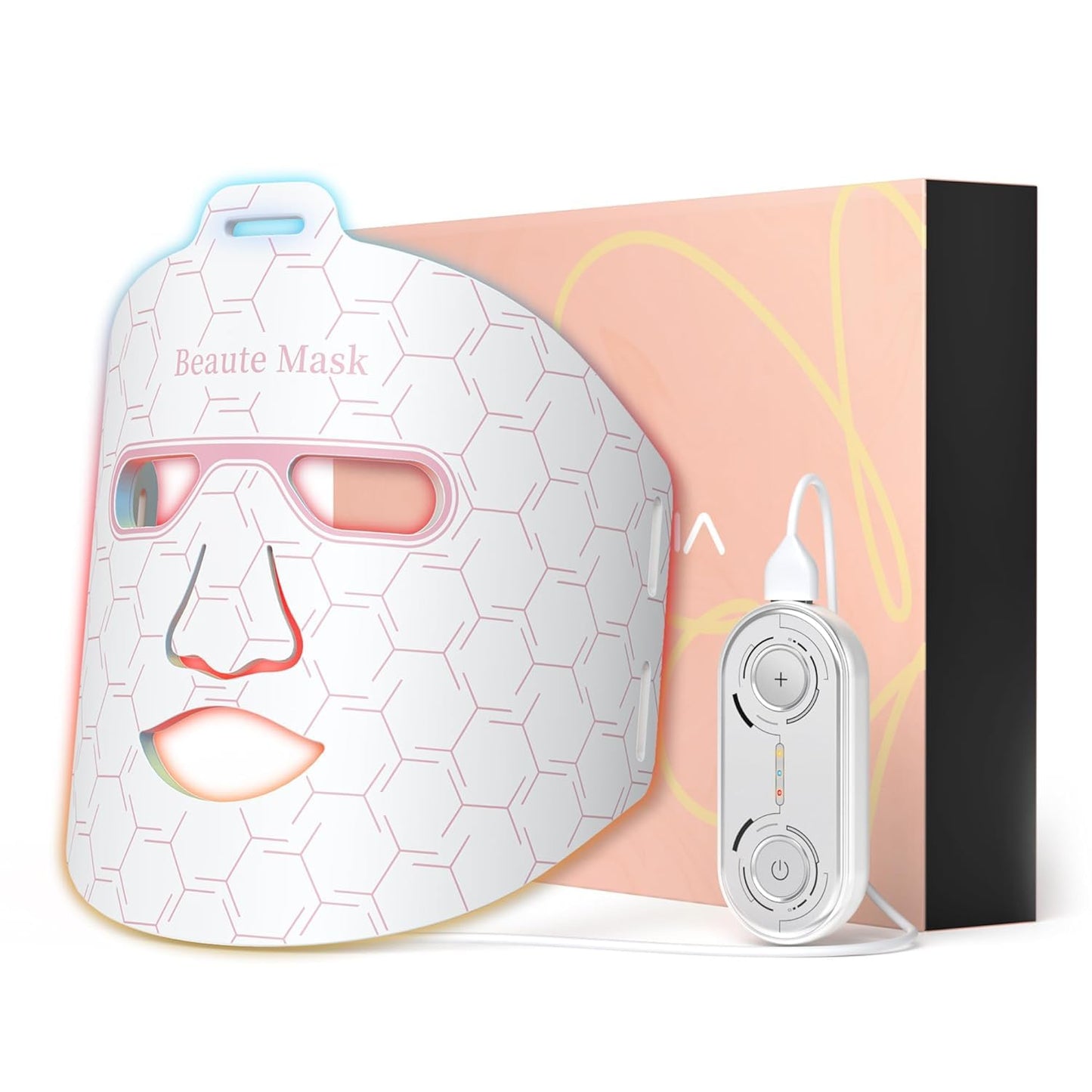 IBORRIA Red Light Therapy for Face, LED Face Mask Infrared Light Anti-Aging, 3 Modes for Blue & Yellow LED for Home, Yoga, Skincare, 2500mAh Rechargeable Remote Control, Adjustable Straps, Silicone