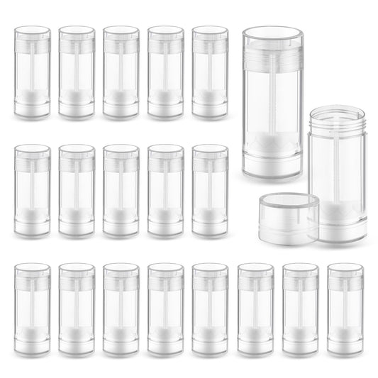 20 Pcs 15g/0.5oz Deodorant Jars Empty Refillable Round Plastic Deodorant Bottles Twist Up Bottom Filling Stick Tubes for Homemade DIY Lotion Bar Chapstick - Clear