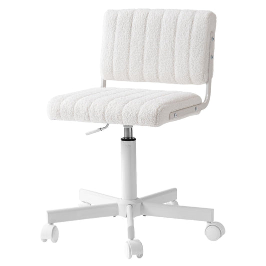 Manyday Office Chair Vanity Chair with Wheels, Comfy Small Desk Chair Vanity Chair with Back, Cute Teddy Armless Adjustable Swivel Chair for Bedroom Home Computer Task, White