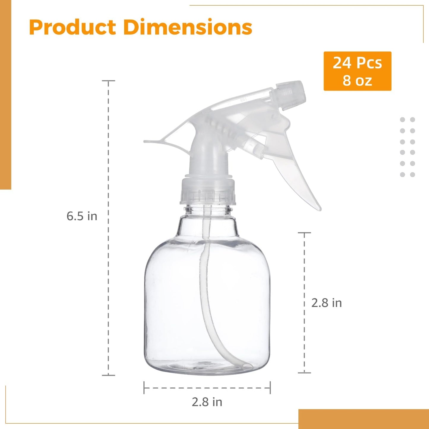 Skdqiee 24 Pcs Refillable Spray Bottles, Small 8 oz Plastic Spray Bottles with Adjustable Nozzles for Gardening, Hair Care, Cleaning