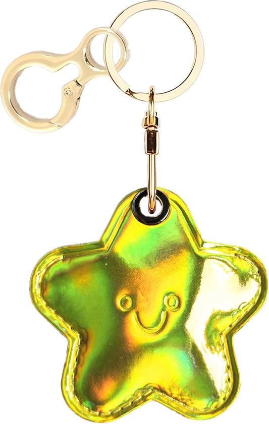 Leather Keychain Holder Case Compatible with AirTag,Cute Protective Shiny Charm Cover with Keyring,Anti-Scratch Finder GPS Tracker Case for Wallet Keys,Bag,Pets(Star)