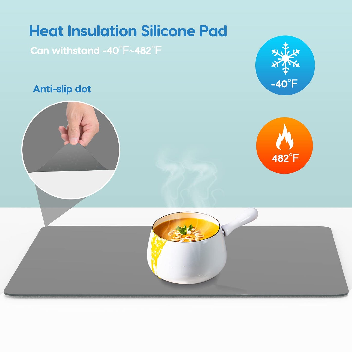 AECHY Extra Large Silicone Mat 35.3"x23.5"x0.08", Multipurpose Silicone Mat Thick Heat Resistant Mat Shipped Rolled Up Kitchen Counter Mat Waterproof Silicone Mats for Kitchen Counter Dark Gray